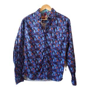Elvis‎ Presley Shirt Mens Medium Blue Orange Pattern Button Up Retro Abstract